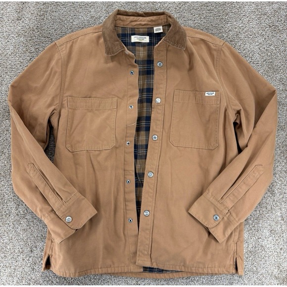 Levi's Jackets & Blazers - Levi Strauss Signature Utility Shirt Jacket Mens M Khaki Fleece Lined Canvas NEW